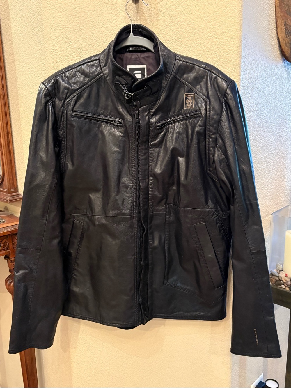 G-Star Raw Men Black Leather Jacket Size XL